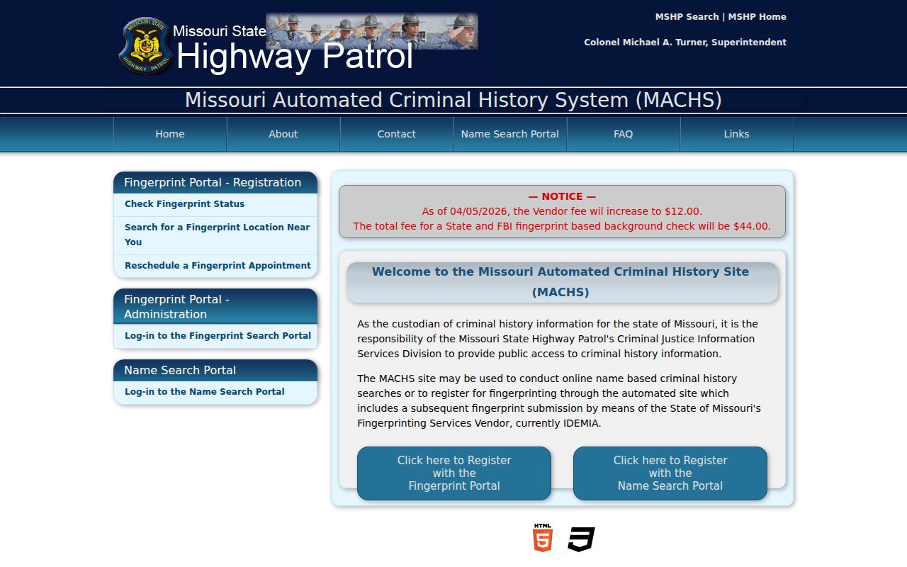 St. Francois County criminal record MACHS fingerprint registration portal