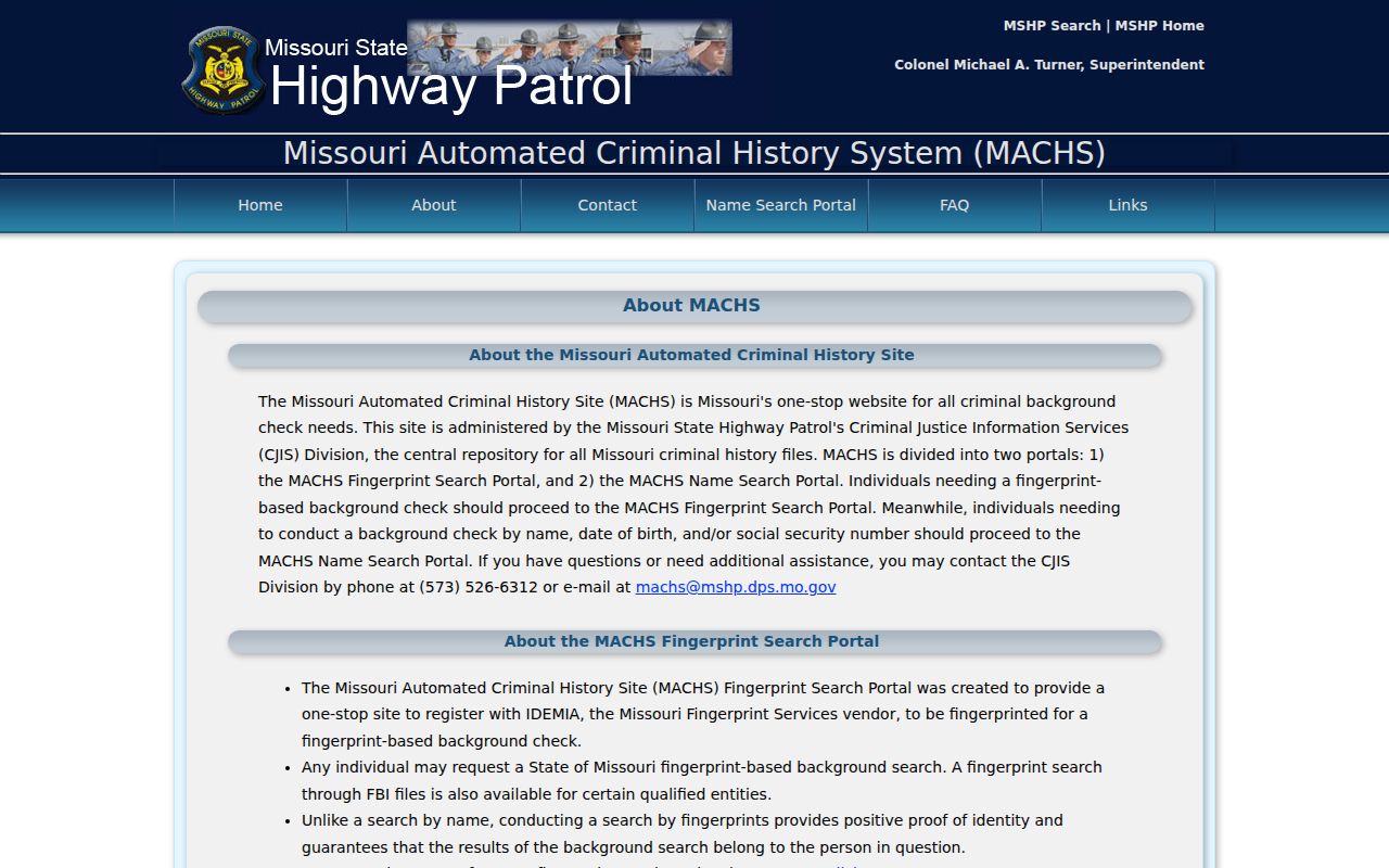 St. Francois County criminal history name and fingerprint channel description