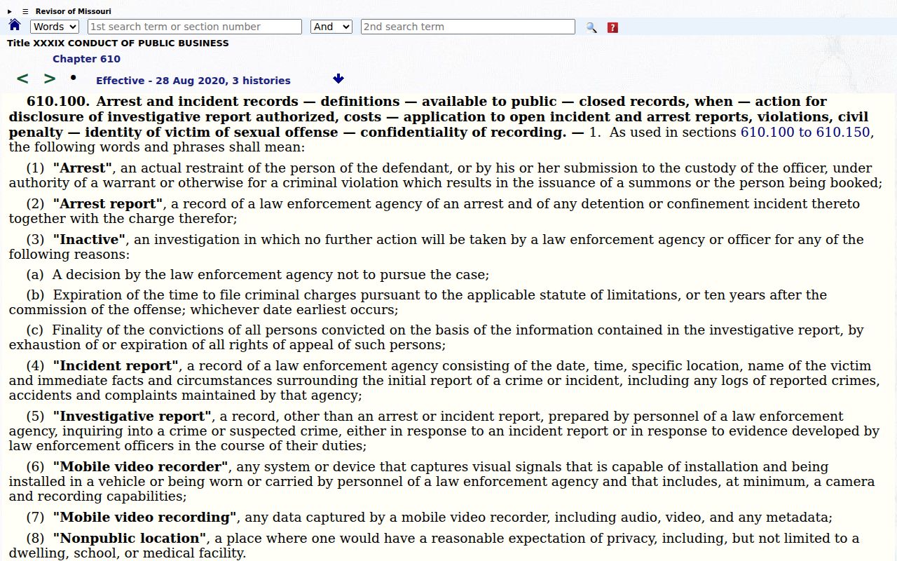 Missouri open-record rules for St. Francois County arrest and incident reports