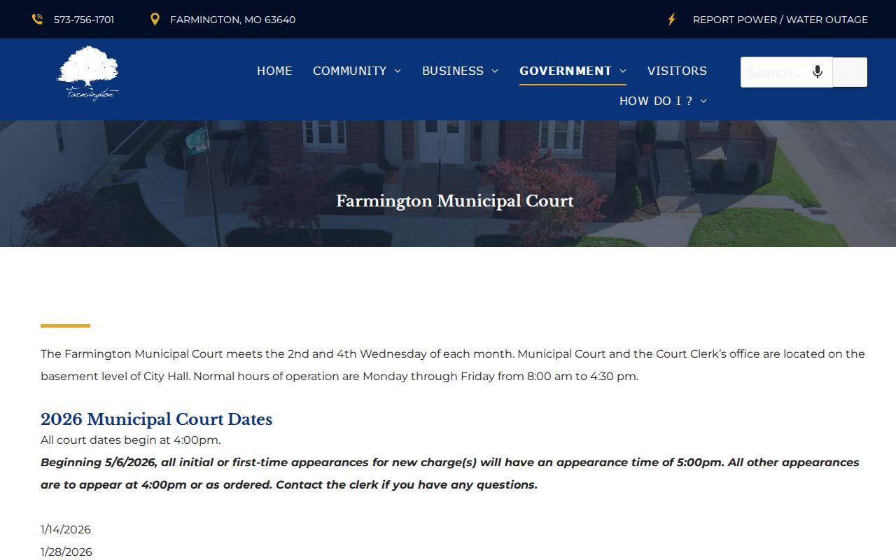 Farmington criminal records at the municipal court